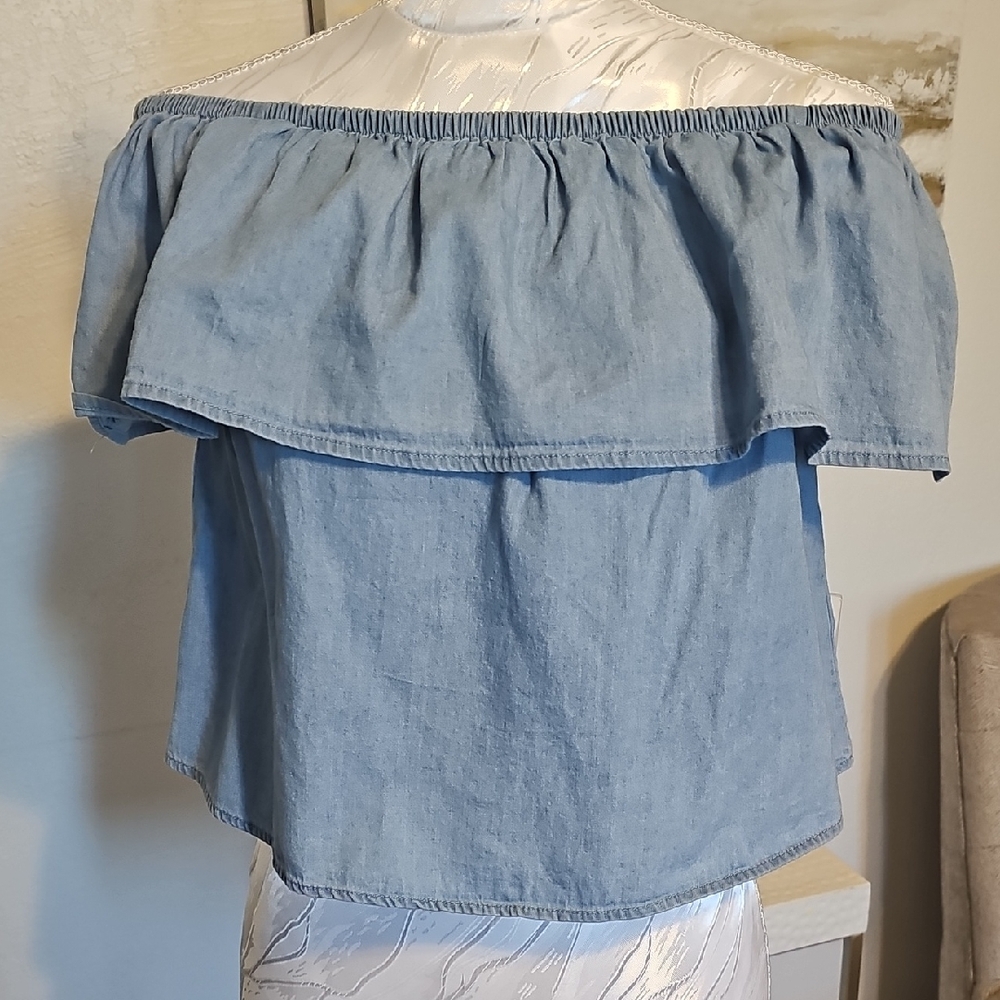 Active USA Denim Blue Off-Shoulder Top